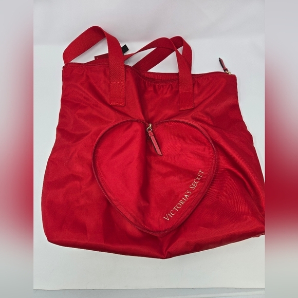 NWT VICTORIA'S SECRET TOTE BAG PINK COLORBLOCK RED HEART PACKABLE SET OF 2 LARGE - Picture 7 of 16